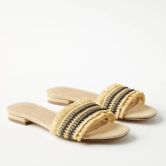 LOFT Shoes - LOFT Fringe Raffia Slide Sandals